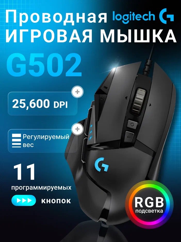 Компьютерная мышь Logitech HERO G502, чёрный [910-005474]