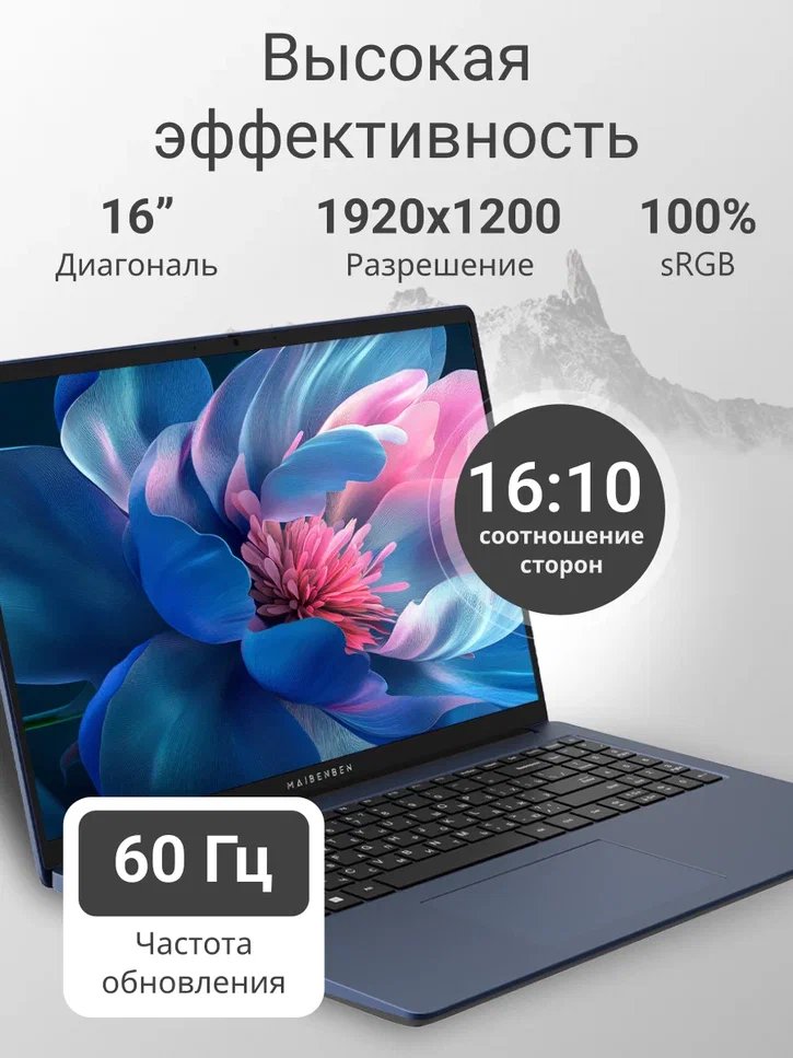 Ноутбук Maibenben Medio M645 16" FHD IPS/R5-4600H/24Gb/512Gb SSD/UMA/W11/Blue (M6451SP0HURE0)