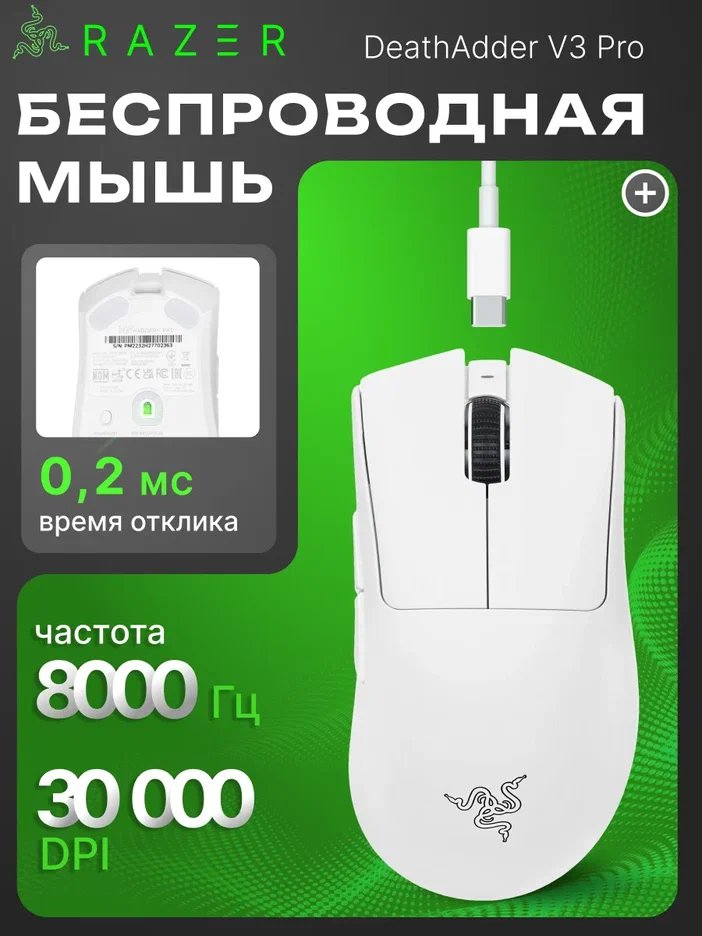 Компьютерная мышь Razer DeathAdder V3 Pro White Edition (RZ01-04630200-R3A1)