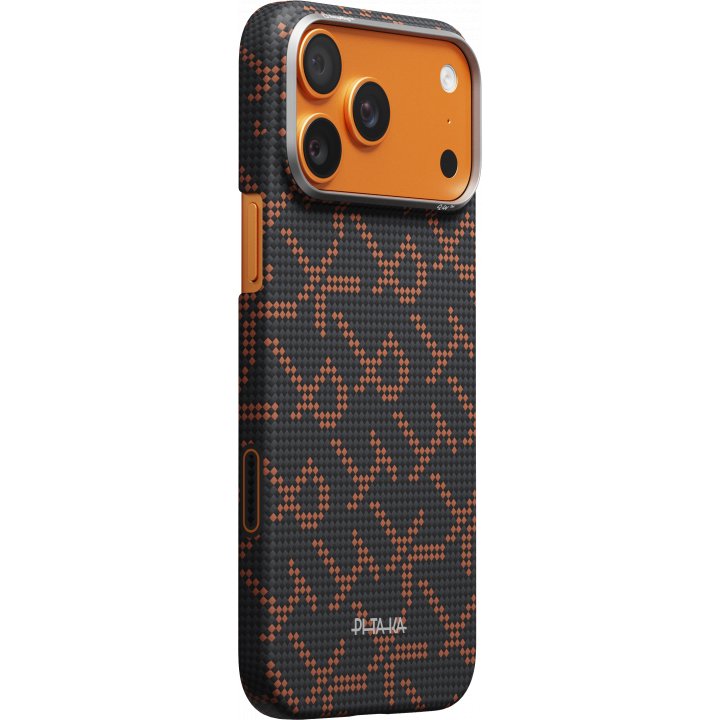Чехол Pitaka Monogram Ultra-Slim Case для iPhone 17 Pro, черно - оранжевый KI1704PTK