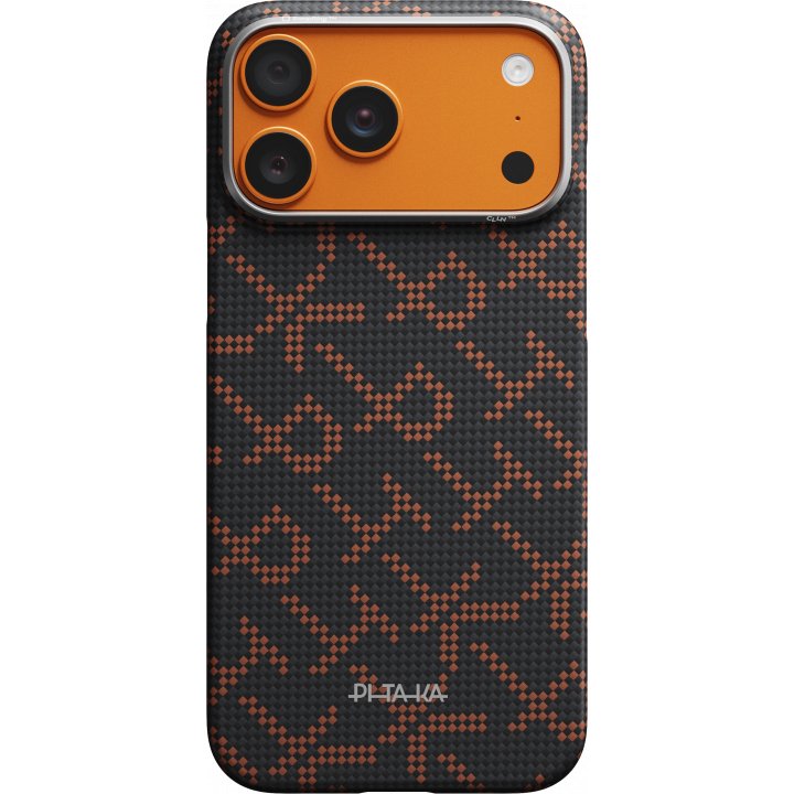 Чехол Pitaka Monogram Ultra-Slim Case для iPhone 17 Pro, черно - оранжевый KI1704PTK