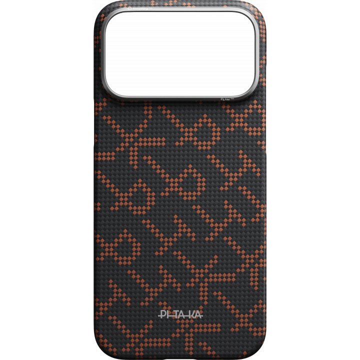 Чехол Pitaka Monogram Ultra-Slim Case для iPhone 17 Pro, черно - оранжевый KI1704PTK