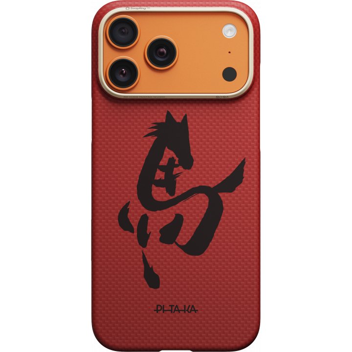 Чехол Pitaka Ultra-Slim Case (Ink Horse Painting) для iPhone 17 Pro, (Cinnabar) Красный HR1703P