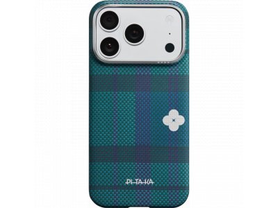 Чехол Pitaka Ultra-Slim Case (Flora in Grid) для iPhone 17 Pro, (Forest Dawn) Зелено-синий FG1701P - изображение 2