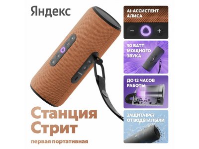 Умная портативная колонка Яндекс Станция Стрит с Алисой, 30Вт, оранжевый (YNDX-00030ORG)